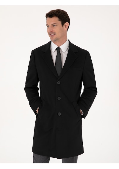 Cacharel Siyah Slim Fit %100 Kaşmir Palto