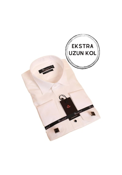 Dicotto Krem Ekstra Uzun Kol 8 Drop Damatlık Ata Yaka Kol Düğmeli Slim Fit Smokin Gömlek - 014 001
