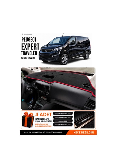 Peugeot Expert Traveller 2017-2023 Uyumlu Torpido Örtüsü, Torpido Kılıfı - Siyah Kırmızı