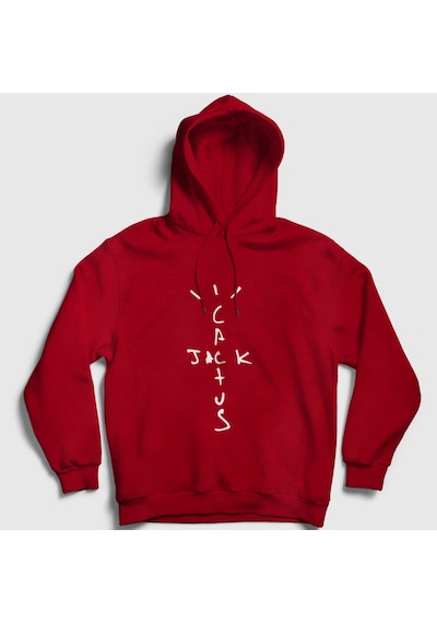 Presmono Unisex Cactus Jack Travis Scott Kapüşonlu Sweatshirt Kırmızı
