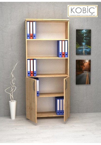 Kobiç Ofis Dosya Dolabı Kilitli Yarım Kapak Suntalam Dolap 80x35x185 Cm Meşe Meşe
