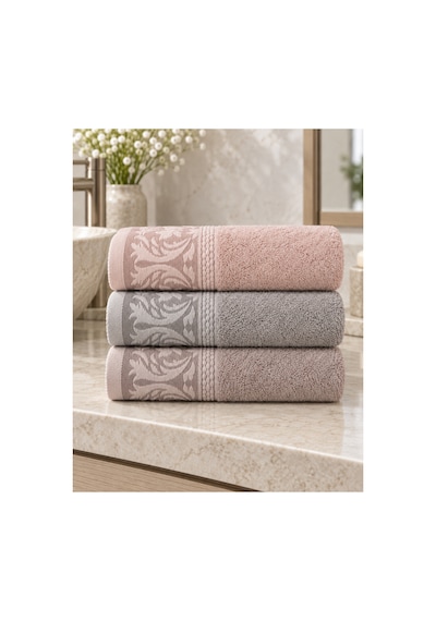 Sarmaşık Desenli Havlu 50x90 Cm 3 Lü Set %100 Pamuk - Blush Harmony Çok Renkli
