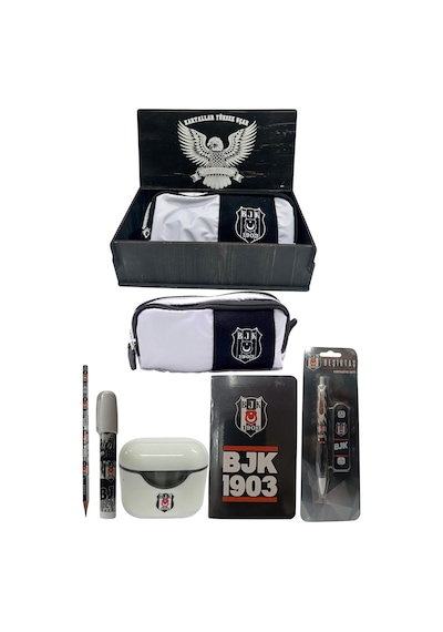 Bjkset098 Beşiktaş Orjinal Lisanslı Beyaz Air Kalemtraş Ahşap Kutulu 6'lı Kırtasiye Seti 03-siyah