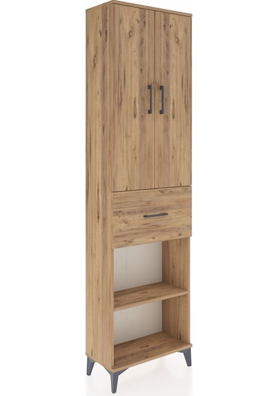 Arges Dolap 4 Raflı Tek Çekmeceli 2 Kapaklı 60x30x221 Çam-çam Çam