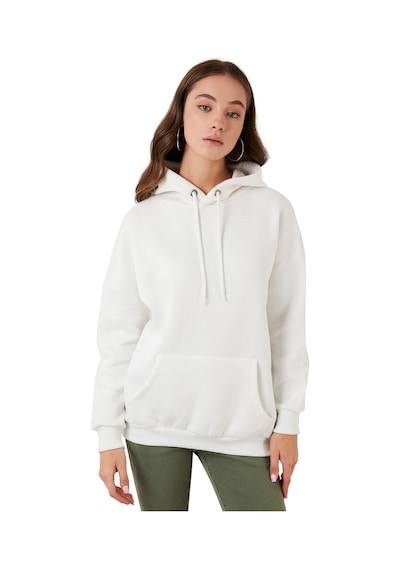 Lela Regular Fit Pamuklu Kapüşonlu Yaka Şardonlu Kışlık Bayan Sweat 5863854 Ekru
