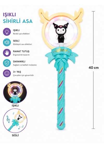 Işıklı Ve Sesli Dönen Sihirli Asa 40 Cm Renkli Led Işıklı Oyuncak Asa Kuromi