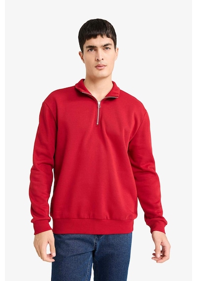 Defacto Regular Fit Dik Yaka Yarım Fermuarlı Basic Düz Sweatshirt X7405az25aurd349 Kırmızı-rd349