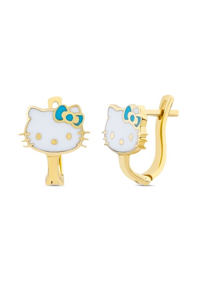 14 Ayar Blue Hello Kitty Tasarım Çocuk Altın Küpe Sarı