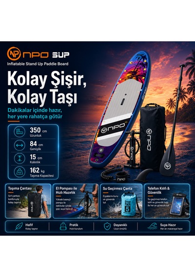 Npo Sunset Palm 305x81x15cm Şişme Premium Sup Paddle Board 148kg Kürek Pompa Çanta Koltuklu Full Set