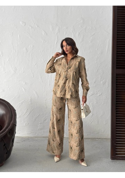 Verymoda Nakışlı Keten Gömlek - F2009 Kahve