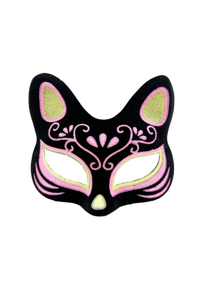 Siyah Renk Süet Kaplama Üzeri Sarı Pembe Simli Kedi Maskesi 17x14 Cm Bx40 Diğer