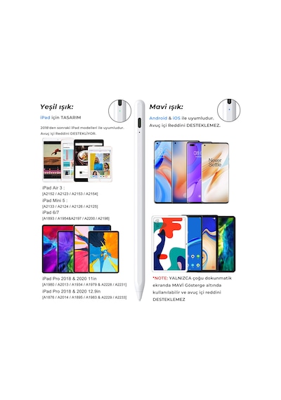 Bluetooth Stylus Pen Manyetik Çekim Destekli Apple Uyumlu iPad, & Android Kalem