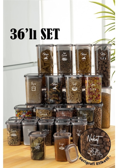 Vienev Beyaz Serigrafi Etiketli Peggy Kare Erzak + Baharat Saklama Kabı Set 36'Lı 8 x ( 1.75 L - 1.2 L- 0.55 L ) 12 x (0.45 L) Çok Renkli Vienev Beyaz Serigrafi Etiketli Peggy Kare Erzak + Baharat Saklama Kabı Set 36'Lı 8 x ( 1.75 L - 1.2 L- 0.55 L ) 12 x (0.45 L) Çok Renkli
