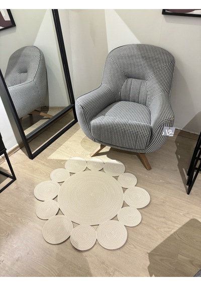 Mavaux Rhea Jüt Hasırlı El Örgüsü Kilim Halı Hasır Yuvarlak Krem