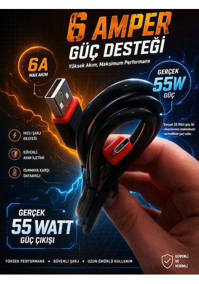 10 ADET Apple Uyumlu iPhone Samsung Xiaomi Oppo Uyumlu Usb Type-c Sarj Kablosu 1. Sınıf Kalite Kalın Tip 6 A Destekli