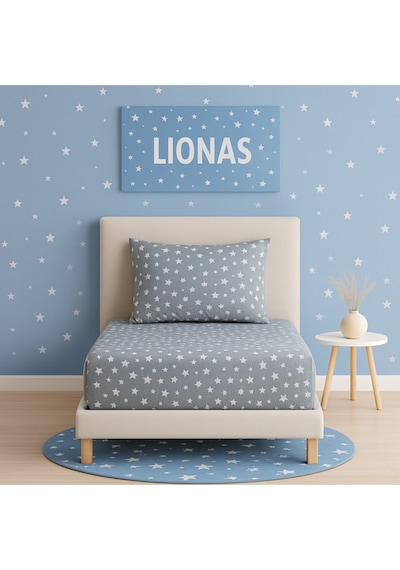Lionas Desenli 120 X 200 Cm Ara Ölçü Gri Yıldız Lastikli Çarşaf Ve Yastık Kılıfı Gri
