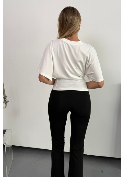 Giysa Kadın Bisiklet Yaka Yarasa Kol Bluz Beyaz - 26y 2688