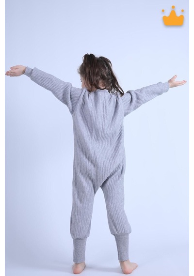 Babyhola 2-8 Yaş 1.5 Tog Kapitone Çocuk Uyku Tulumu Unisex Uzun Kollu Uyku Tulumu Gri