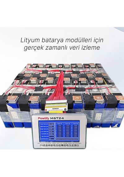 Powtify M6t24 24s Kanallı Yüksek Hassasiyetli Lityum Batarya Gerçek Zamanlı Voltaj Analizörü Çok Renkli