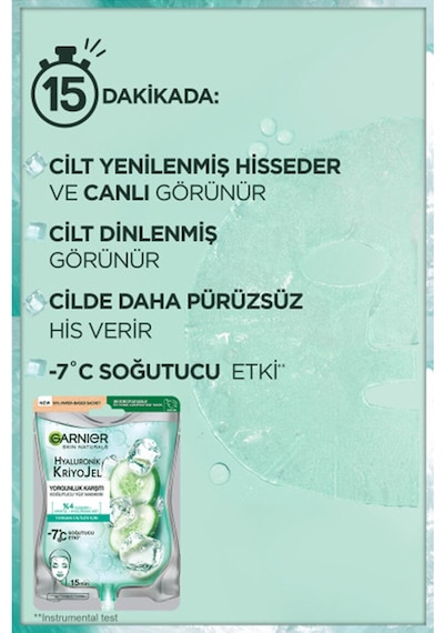2 Adet Garnier Hyaluronik Kriyojel Yorgunluk Karşıtı Soğutucu Yüz Maskesi
