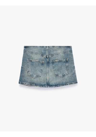 Koton Pamuklu Düğmeli Slim Fit Mini Denim Şort Etek Green Cast 7wal70008md Yeşil