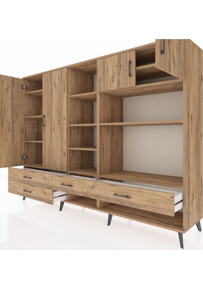 Hyperion Dolap 12 Raflı 4 Çekmeceli 4 Kapaklı 220x44x163 Çam-çam Çam-çam