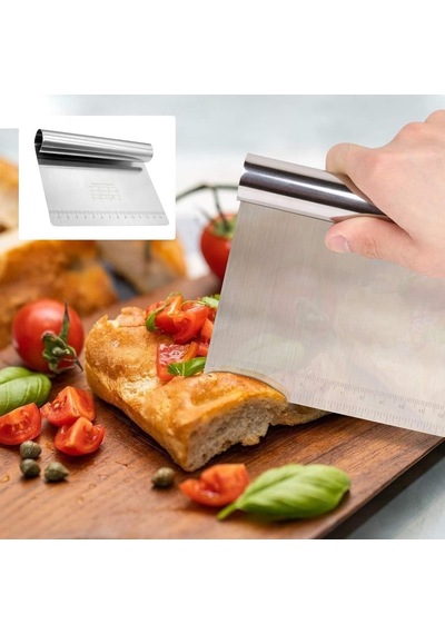 Aee 2 Adet Büyük Boy Hamur Kesici &amp Kazıyıcı Seti Cm/inç Ölçekli Metal Hamur Spatulası Pizza, Pas