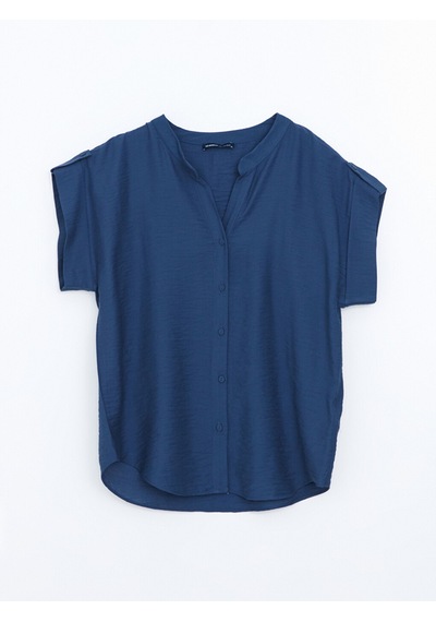 Lcwaıkıkı Classic Lacivert Kaçık Yaka Oversize Kadın Bluz