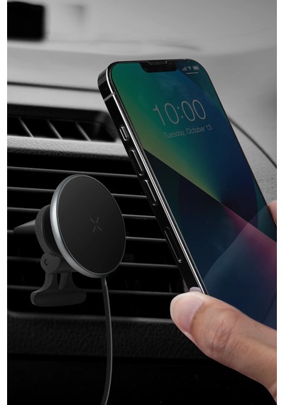 Energea Magdrive 2in1 Izgara Klipsli Ve Bardaklık Bölgesine Takma Aparatlı 15w Kablosuz Şarjlı Manyetik Magsafe Araç Tutucu - Siyah