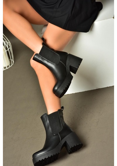 Fox Shoes R996020009 Siyah Kalın Topuklu Kadın Bot Siyah