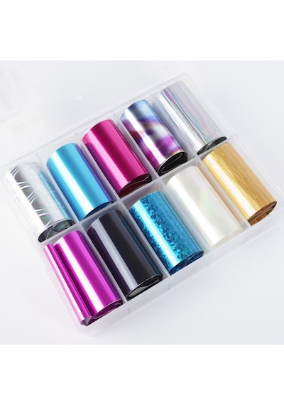 10lu Tırnak Süsleme Folyosu Parlak Düz Renk Ve Holografik Nail Art Transfer Folyo Wnf-260
