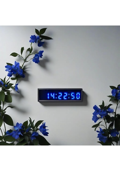Saniyeli Dijital Led Duvar Ve Masa Saat Derece Ve Nem - Mavi Kasa Ölçüsü: 7x26 Cm
