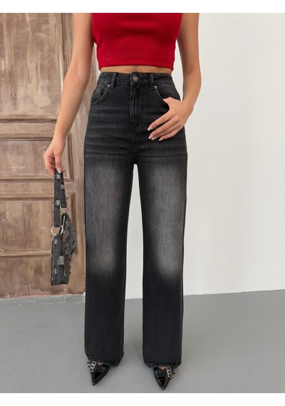 Kadın Wide-leg Yüksek Bel Geniş Paça Kot Pantolon Koyu Füme Siyah+koyu Füme