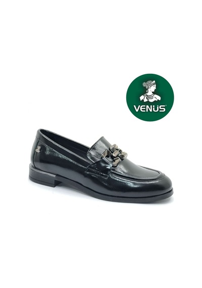 Venüs Lepus Hakiki Deri Comfort Casual Oxford Ortopedik Kadın Ayakkabı Siyah Rugan