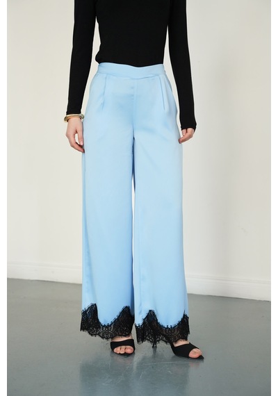 Verymoda Paçası Dantelli Saten Pantolon D2969 Mavi