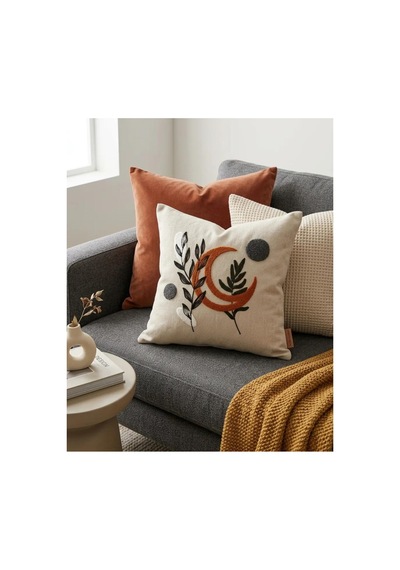 Punch Nakış Kırlent Kılıfı 2 Li 40 Cm X 40 Cm Açık Kahverengi - Bej