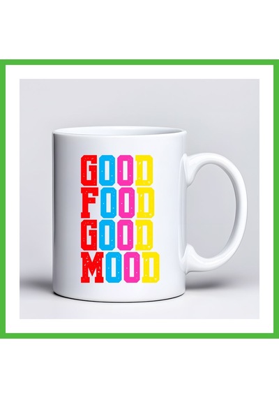 Vaveni Good Food Good Mood Yazılı Kupa Model 224 Renkli Baskılı Seramik Kahve Kupası Arz Çok Renkli