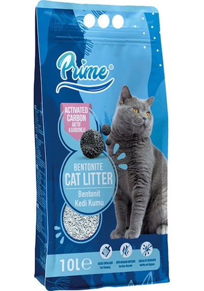 Prime Aktif Karbonlu Topaklaşan Bentonit Kedi Kumu 10 L