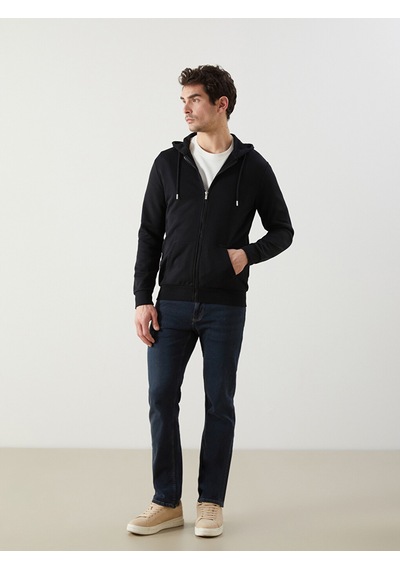 Lcwaıkıkı Basic Siyah Kapüşonlu Uzun Kollu Erkek Fermuarlı Sweatshirt