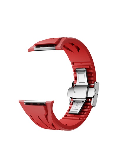 Apple Watch 7 45mm Uyumlu Krd-127 Metal Tokalı Silikon Kordon Kırmızı