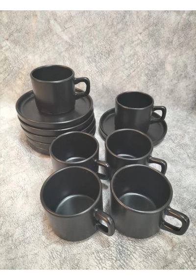 Keramika 8 Cm Stackable Çay Fincanı Mat Siyah 6 Kişilik Mat Siyah