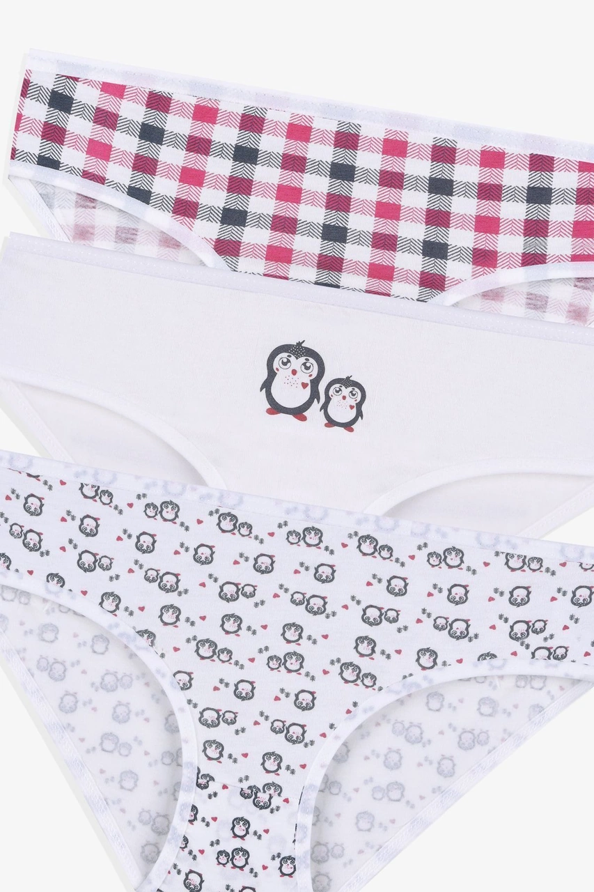 Koza İç Giyim Kız Çocuk 3'lü Penguen Desenli Slip 1050 Pembe - Beyaz