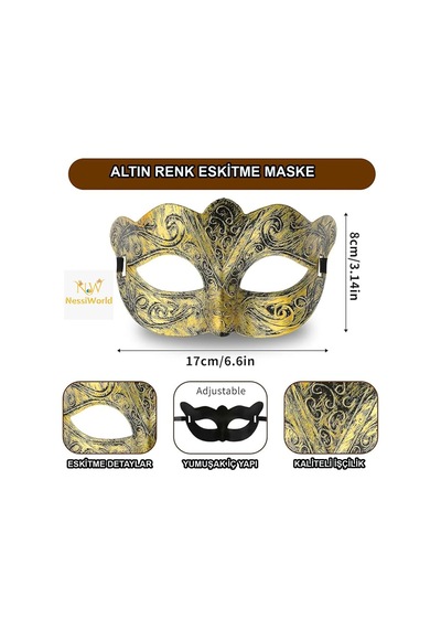 Altın Renk Eskitme Maskeli Balo Maskesi Venedik Tarzı Parti Maskesi Diğer 50282037