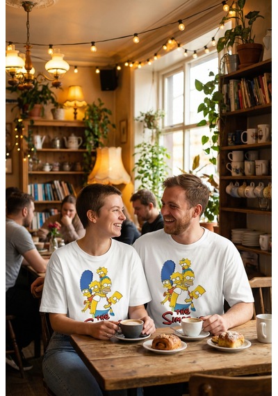 Family Bonds: The Simpsons Valentine's Day Special - Oversize T-s Beyaz