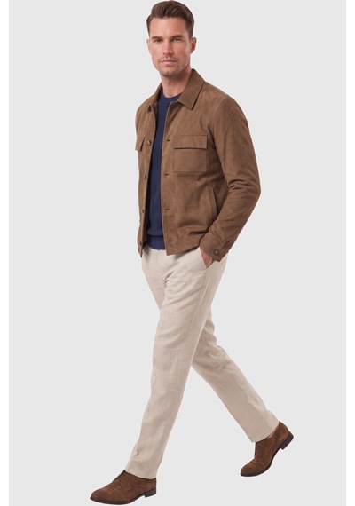 Rizzup Erkek Slim Fit Tüylenmeyen Kırışmayan Kahve Süet Ceket Astarlı Gömlek Yaka 2704503