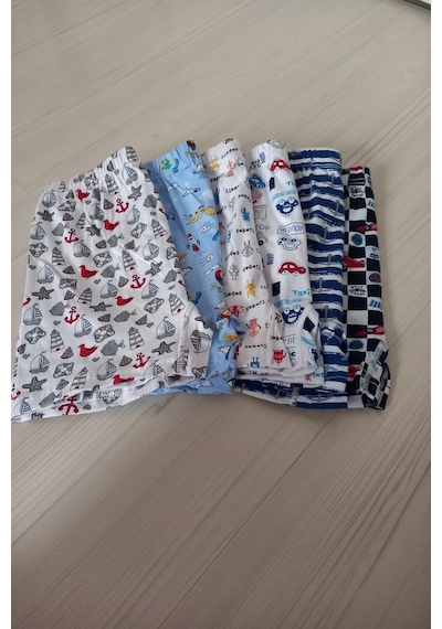 Erkek Çocuk Beyaz Empirme Desenli Boxer 6'lı Beyaz