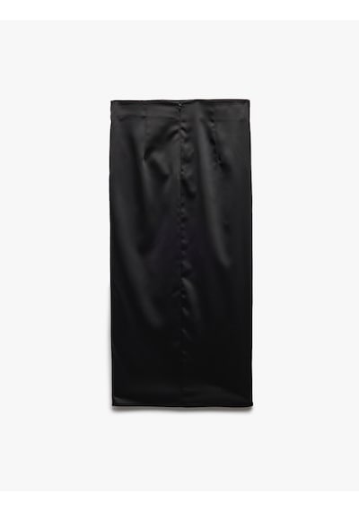 Koton Kruvaze Yırtmaç Detaylı Slim Fit Saten Midi Etek Siyah 6wak70001fw Siyah