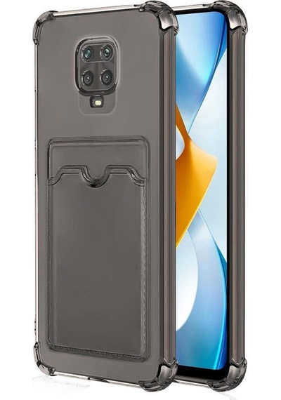 Redmi Note 9S Kılıf Darbe Emici Köşe Korumalı Kartlıklı Cüzdanlı Silikon Kapak - Füme