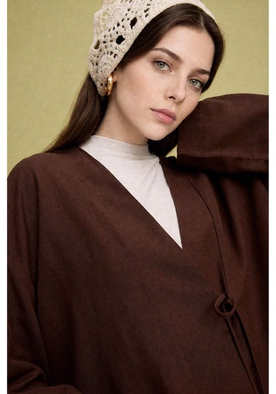 Defacto Regular Fıt Keten Karışımlı Kahverengi Kimono I1780ax26hsbn330 Kahve-bn330