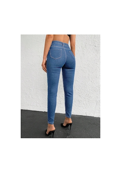 Kene Jeans Rahat Kalıp Mavi Dar Paça Cepsiz Skinny Fit Jeans Mavi